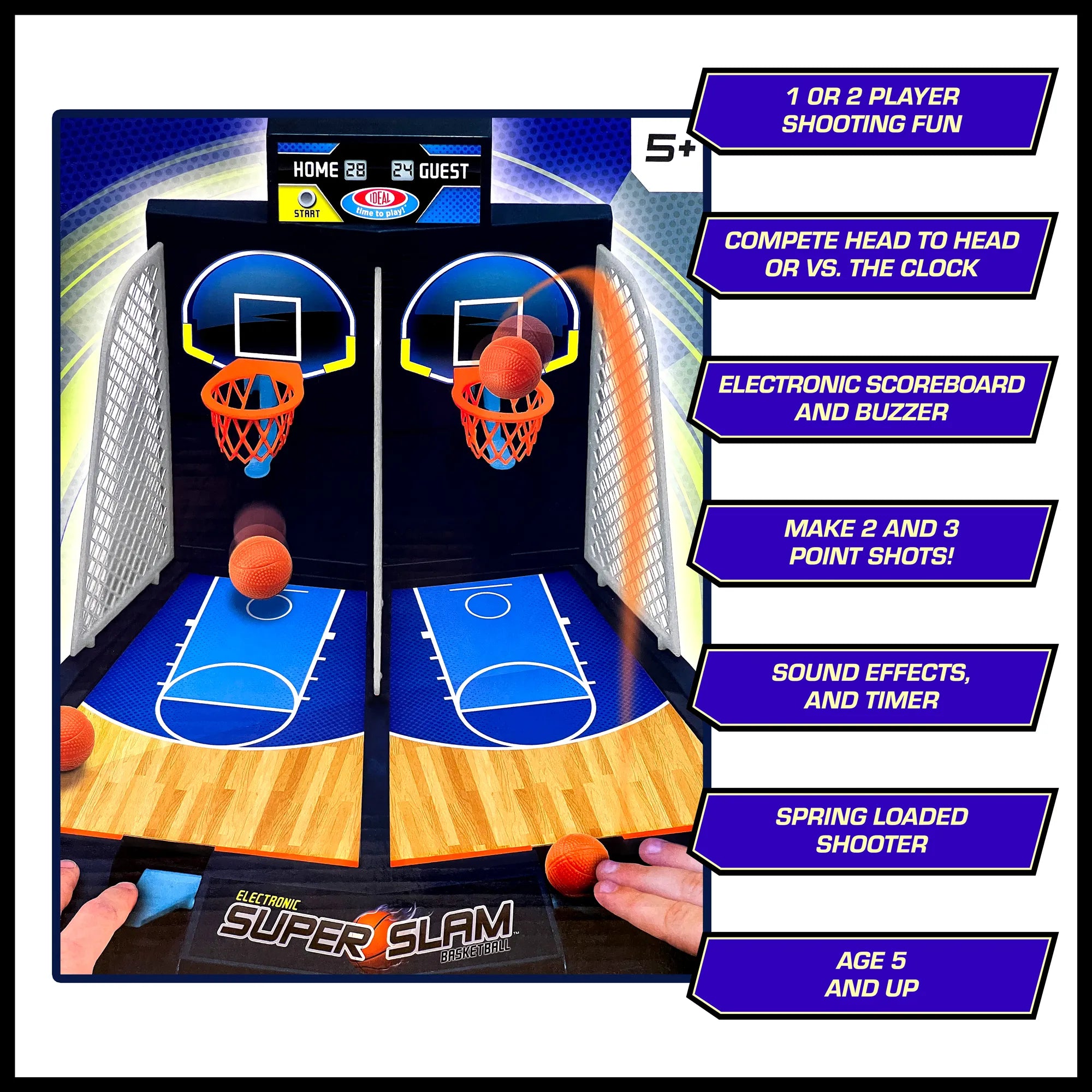 Ideal SUPER SLAM Electronic Basketball Game - Scoreboard, Timer, Buzzer - Ages 5 & Up